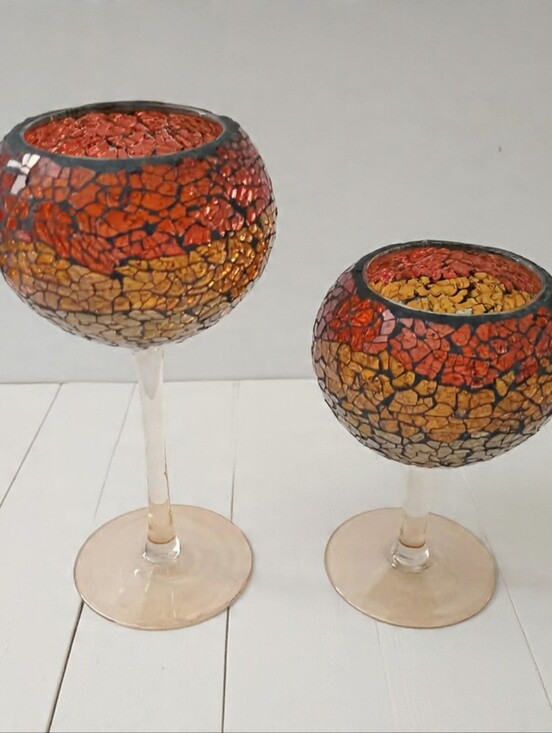 PartyLite Other - Partylite Siena Lights Stemmed Crackled Amber Tea-light Holders Set of 2